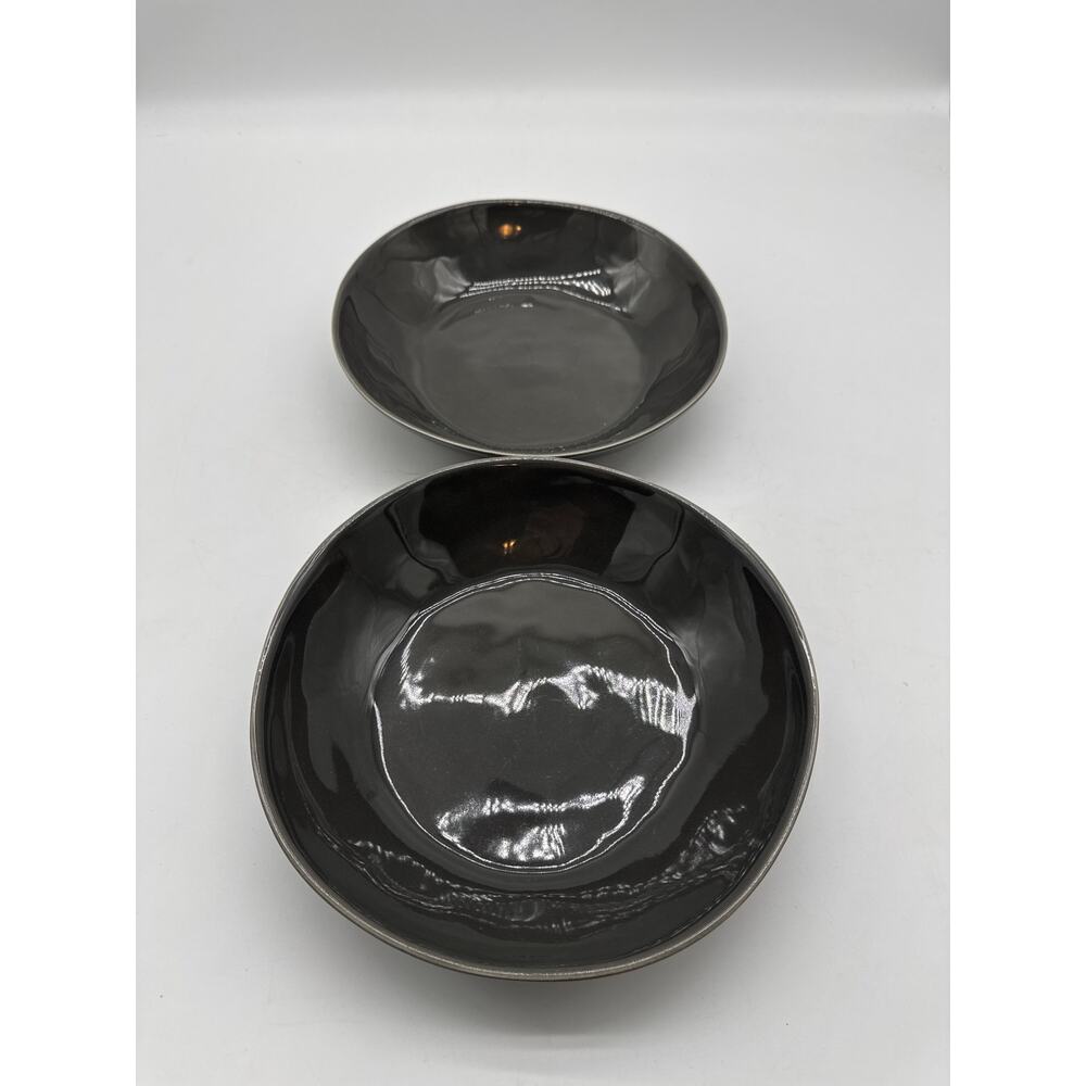 (2) Crate & Barrel MARIN Dark Gray 9.5" Soup‎ / Pasta Bowls- PORTUGAL -